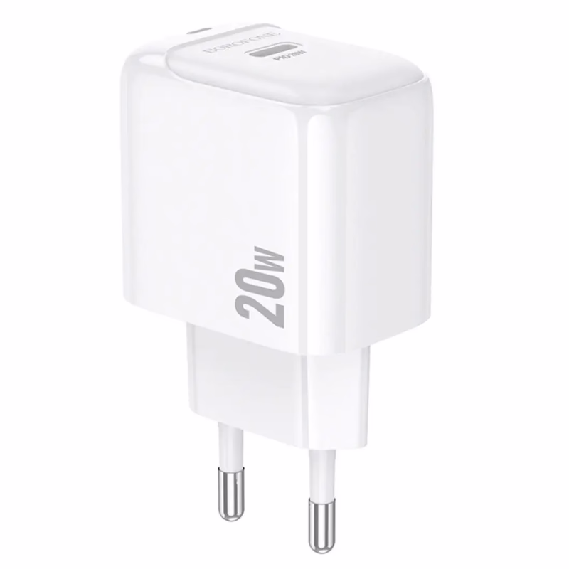 BAS43A Potential single-port PD20W charger (EU) white (2) BOROFONE BAS43A - chargeur mural rapide PD 20 W single port Set-version europene – Image 1