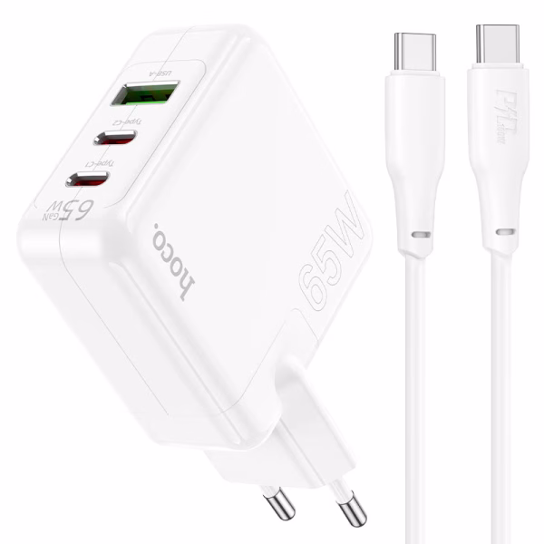 HOCO C 115A - chargeur rapide PD 65W trois ports (2C1A) Single / (type-c to type-c)-version europeene