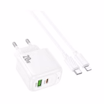 HOCO CS54A - chargeur rapide surplus duel port PD 20W+QC3.0 (C to IP)/ (c to c)- version europeene white – Image 6