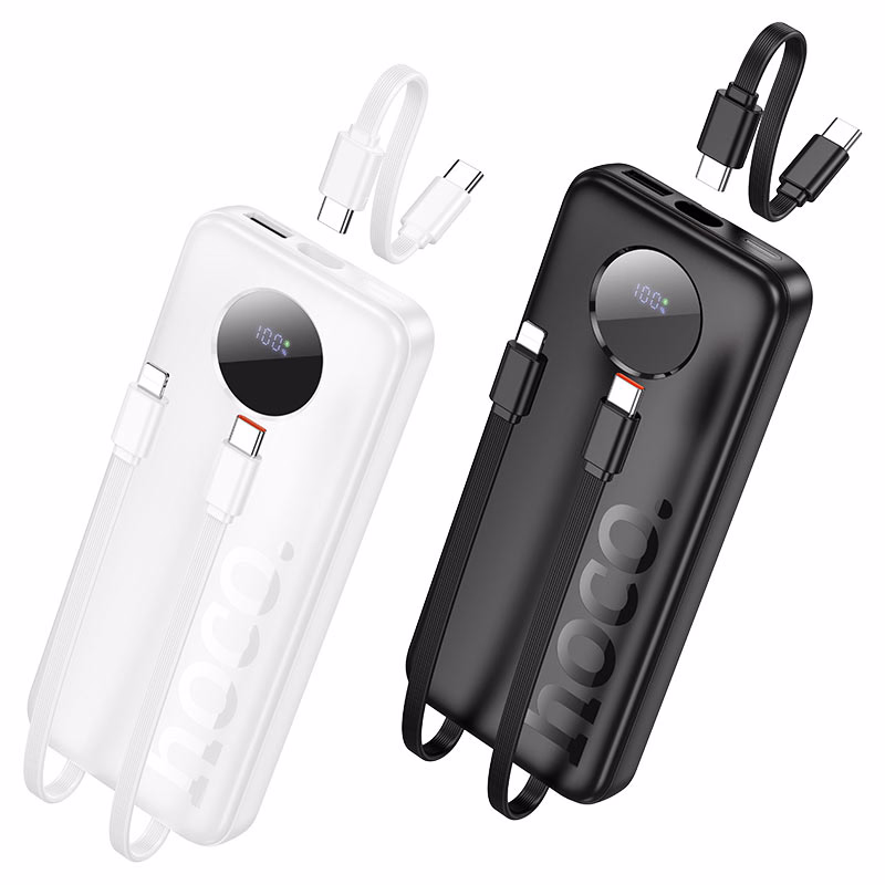HOCO Algérie DZ - J132 Sabio 22.5W+PD20W fully compatible power bank with 3 cables(10000mAh) - blanc et noir côte à côte (vue inclinée) power bank HOCO J132 Sabio blanc et noir avec écran digital et câbles Algérie