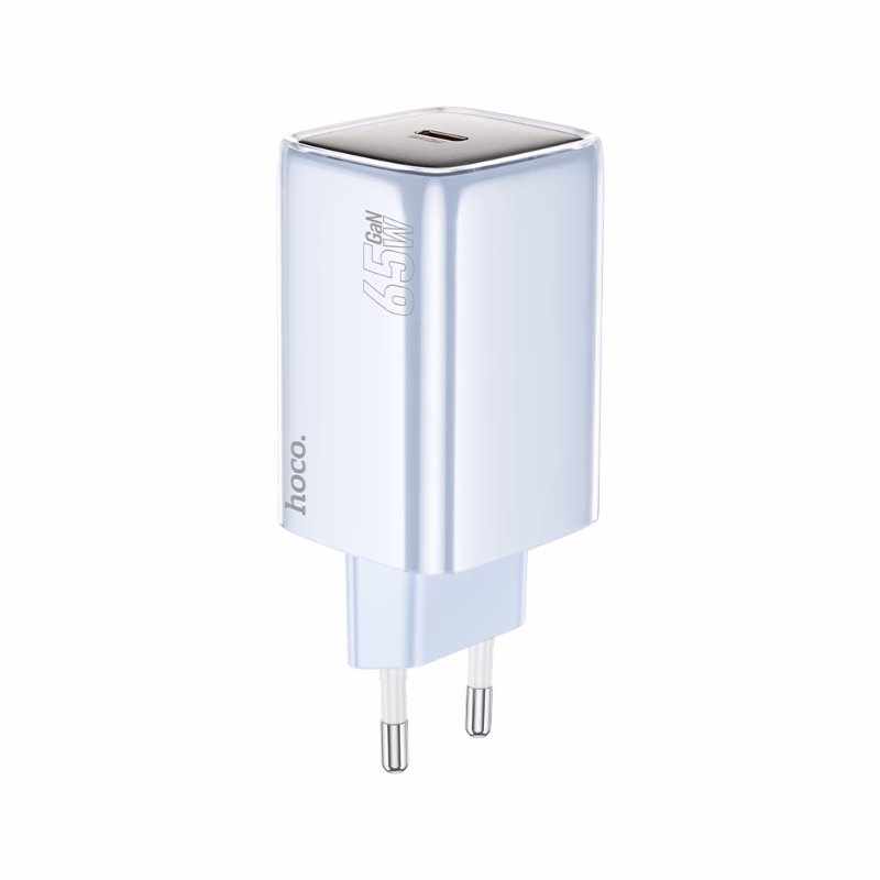 HOCO Algérie DZ - N48 Glorious single port PD65W charger set(C to C)(EU) blue (4) HOCO N48 - chargeur rapide glorius a port unique 65 w (Cto C)-version europeene – Image 1