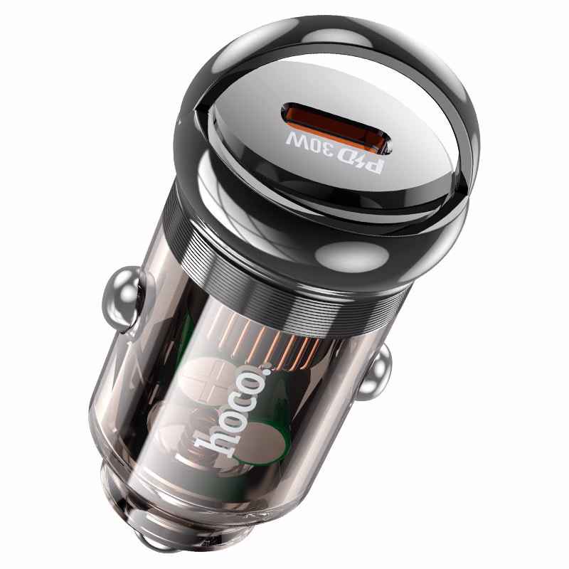 HOCO Algérie DZ - Z53 Sight single port PD30W carcharger transparent black (3) HOCO Z53 - Chargeur de voiture à port unique PD30W transparent – Image 1