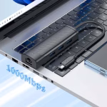 HOCO HB42 Easy Safety – Adaptateur Gigabit Ethernet 4-en-1 (Type-C vers USB 3.0×3 + RJ45) 20 cm – Image 7