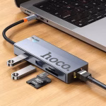HOCO HB52 Wow – Hub multifonction 8-en-1 (HDTV + RJ45 + SD/TF + PD + Type-C 3.0 + USB 3.0×2) - Polyvalence, vitesse et élégance réunies – Image 5
