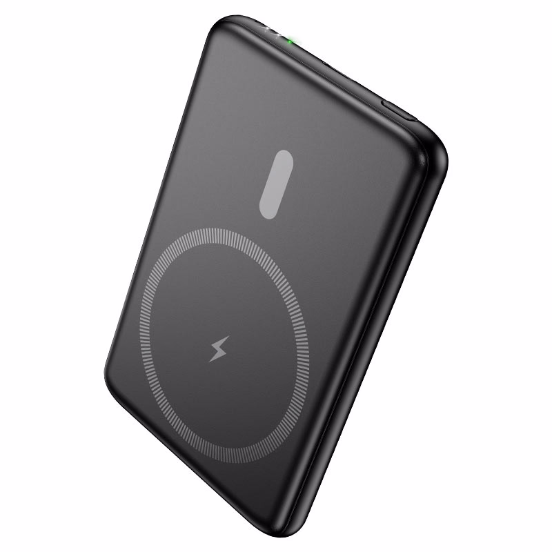 HOCO Algérie DZ - J140A Tony – Power Bank PD 20W et Chargement sans fil MagSafe ultra-fine (5 000 mAh) – Élégance fine, puissance magnétique - black - vue inclinée HOCO J140A Tony noir batterie externe magnétique ultra-fine 5000mAh Algérie