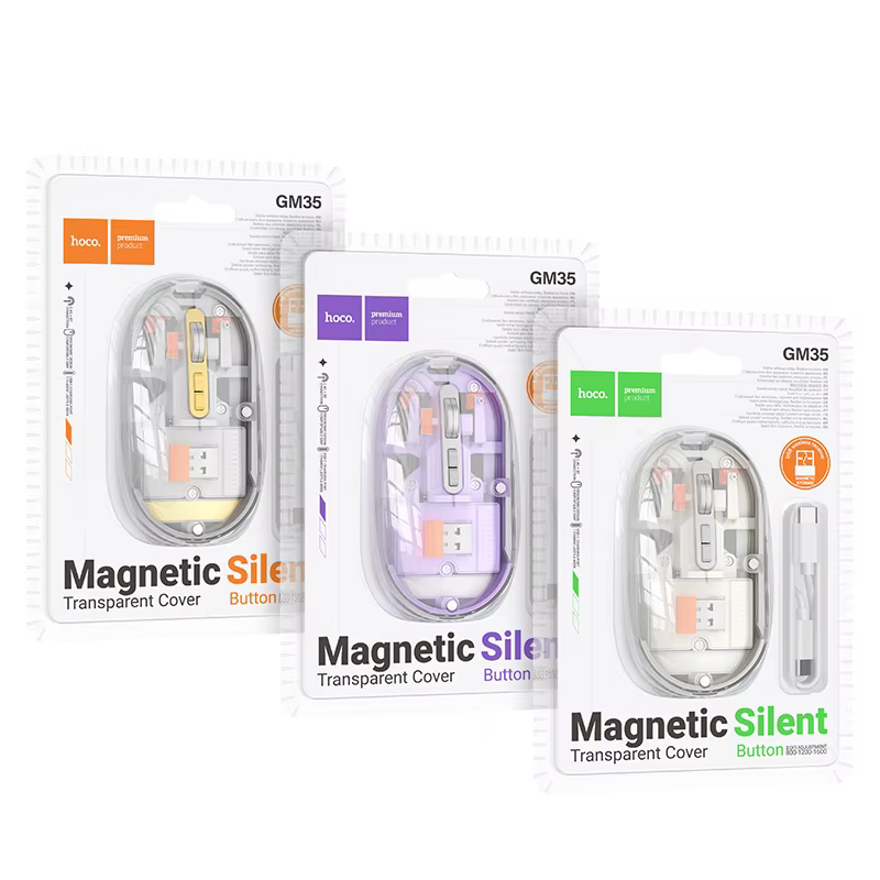 HOCO Algérie DZ - GM35 General – Souris sans fil silencieuse à double mode rechargeable – Design, précision et confort professionnel - packaging Pack de souris sans fil HOCO GM35 General double mode rechargeable Bluetooth et USB 2.4G – design transparent et clics silencieux en Algérie
